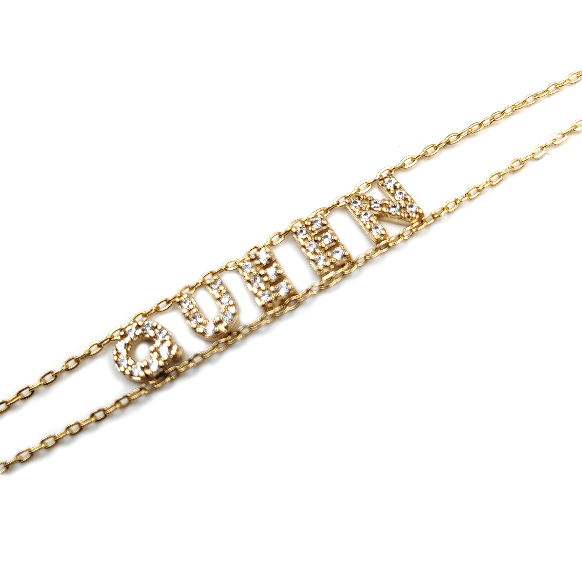 Bracelet pour femme Queen Regina en or jaune 10 kt avec double chaîne Fabriqué en Italie
