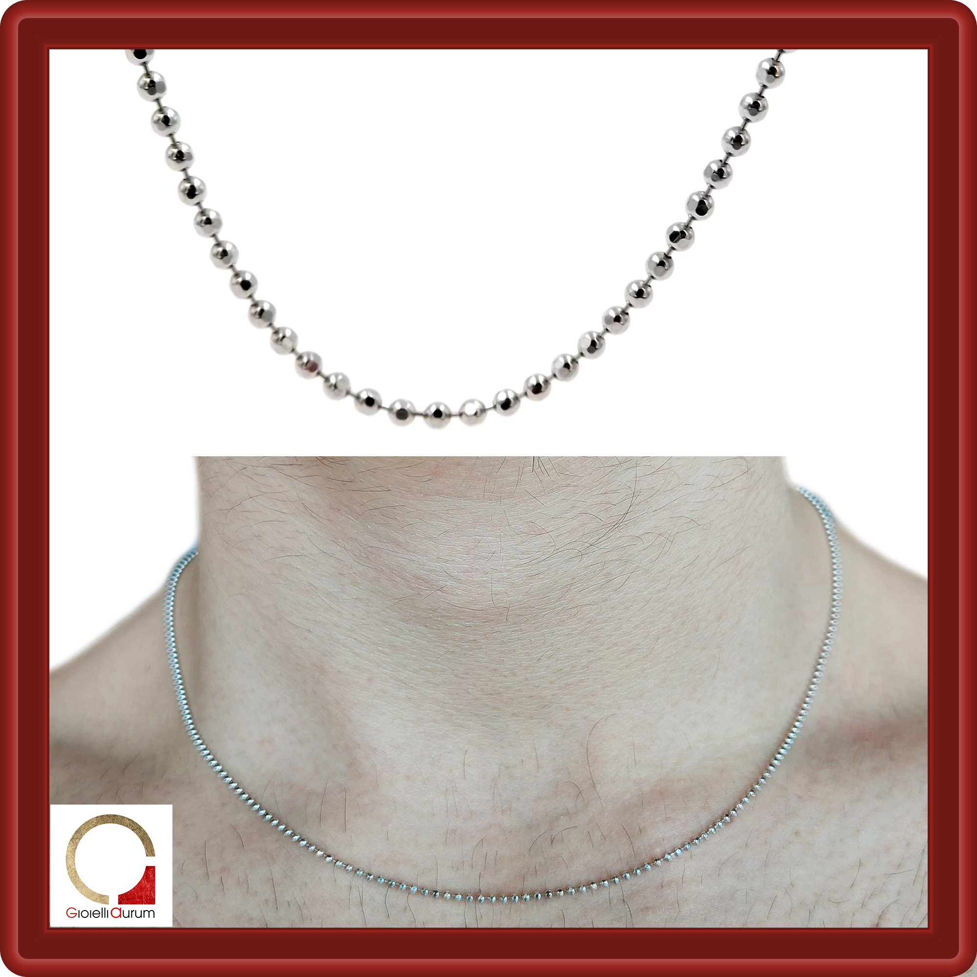 Catenina In Argento Sterling 925 Placcato Rodio, Modello Forcellina, Spessore 1.5 Mm, Lunghezze 40/45 Cm, Con Moschettone