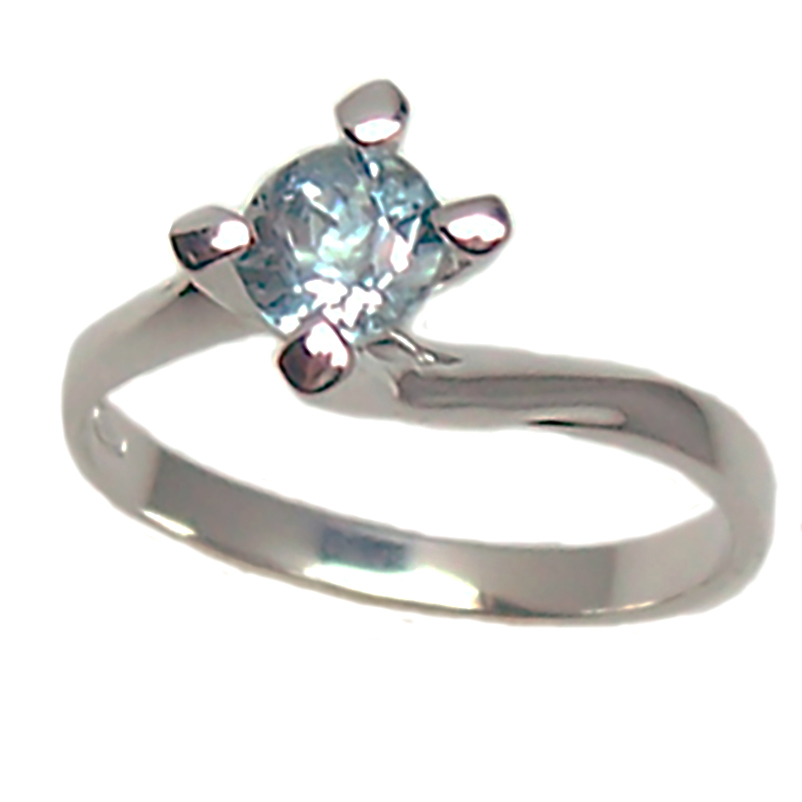 Anello Solitario in Oro Bianco 18 kt. con Acquamarina Naturale da Donna